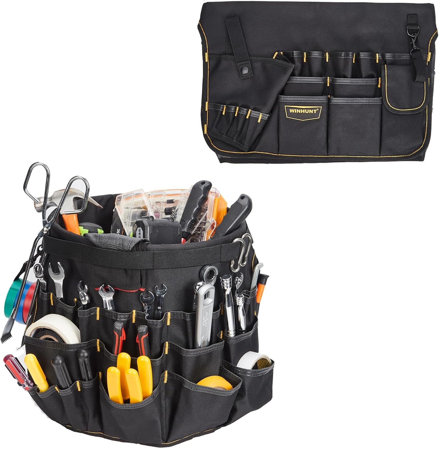 Garvee Oxford Fabric Tool Bag Fits 30cm Diameter Bucket, Heavy Duty Tool Organizer with Multiple Pockets & Loops for Storage, Black Tool Tote for Workshop Garage Construction (Bucket Not Included)