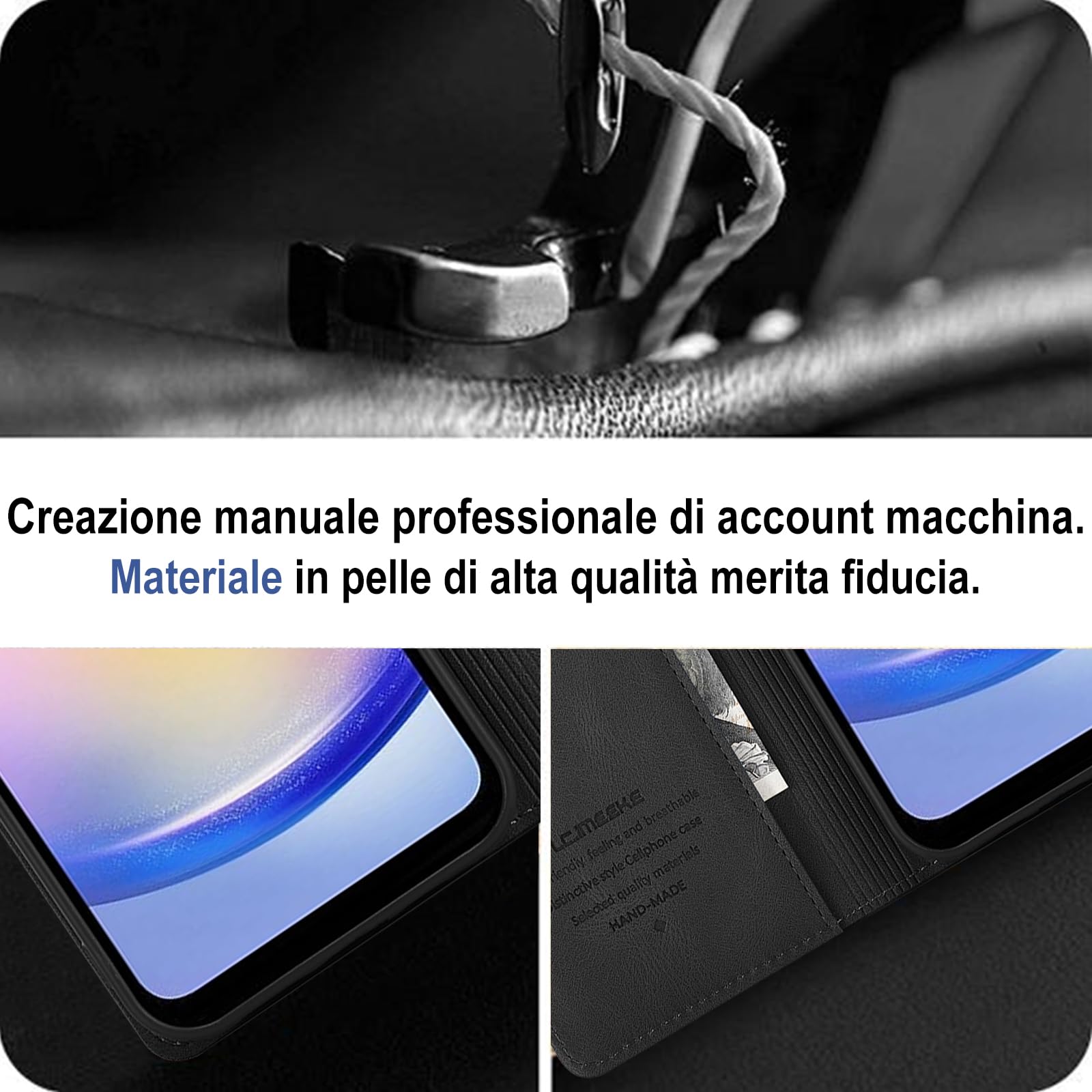 Giyer Cover per Samsung Galaxy A25 5G Custodia con Vetro Temperato, Premium Pelle PU Portafoglio Slot per Scheda RFID Antifurto Funzione Supporto Flip Case, Antiurto per Samsung A25 5G Cover (Nero)