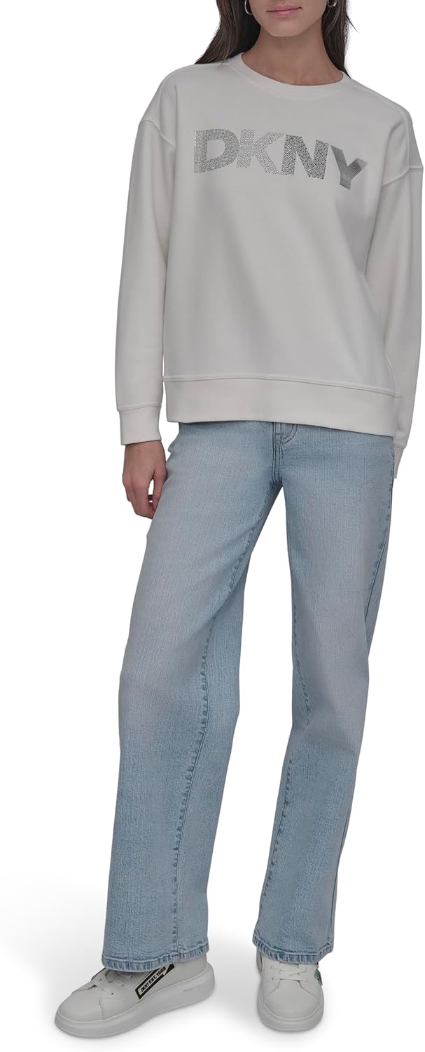 DKNY Women's Mixed Embellished Crew Neck Sweatshirt