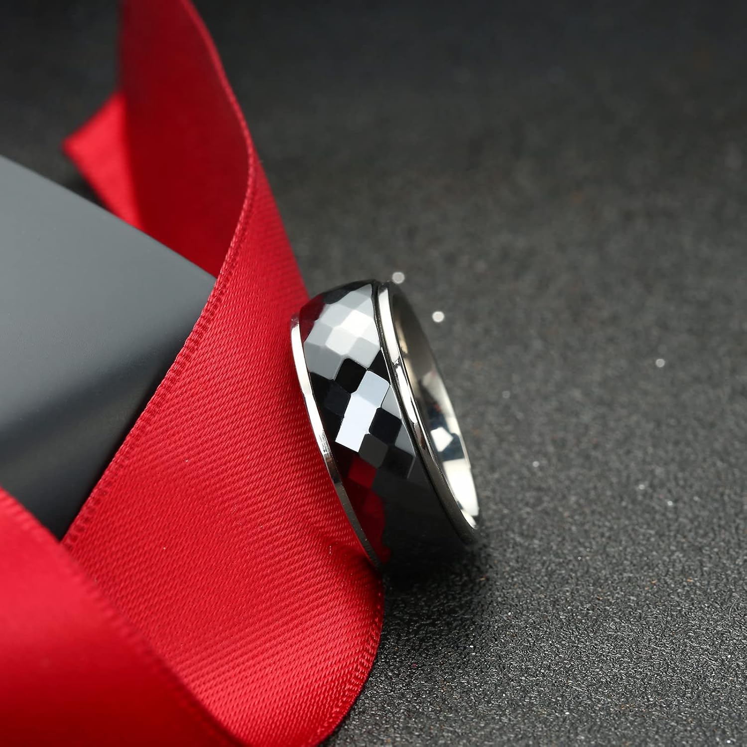 TGNEL Titanium Spinner Rings for Men 8mm, Ceramic Black Faceted Ring Anxiety Mens Spinning Wedding Band Comfort fit Size 7-14 - Image 5