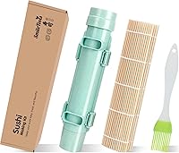 SmileTools 3-in-1 Sushi Making Kit: Bazooka, Bamboo Rolling Mat & Oil Brush - Easy for Beginners (Green)