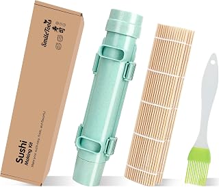 SmileTools 3-in-1 Sushi Making Kit with Bazooka, Bamboo Rolling Mat & Oil Brush - Easy for Beginners (Green)