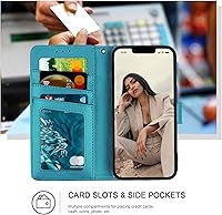 Vista 2 de Funda tipo cartera para iPhone XR, [bloqueo RFID] Soporte para 3 tarjetas con ranura para tarjeta de crédito Funda protectora magnética de piel Azul