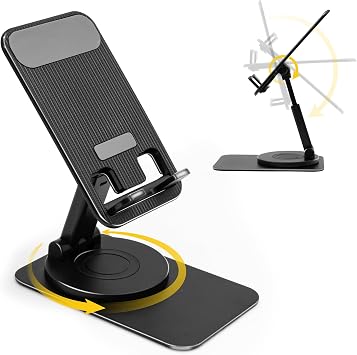 SenseAGE Rotatable Cell Phone Stand, Adjustable Folding Cell Phone Stand for Desk, Home Office Mobile Stand, Desktop Phone Holder, Compatible with iPhone&Smart Phones Accessories Black