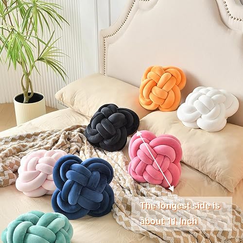 Miniatura 5 de XIAIJIA Almohada decorativa de bola de nudo para cama, almohada de felpa suave, bonita almohada anudada, almohadas de terciopelo negro, decoración