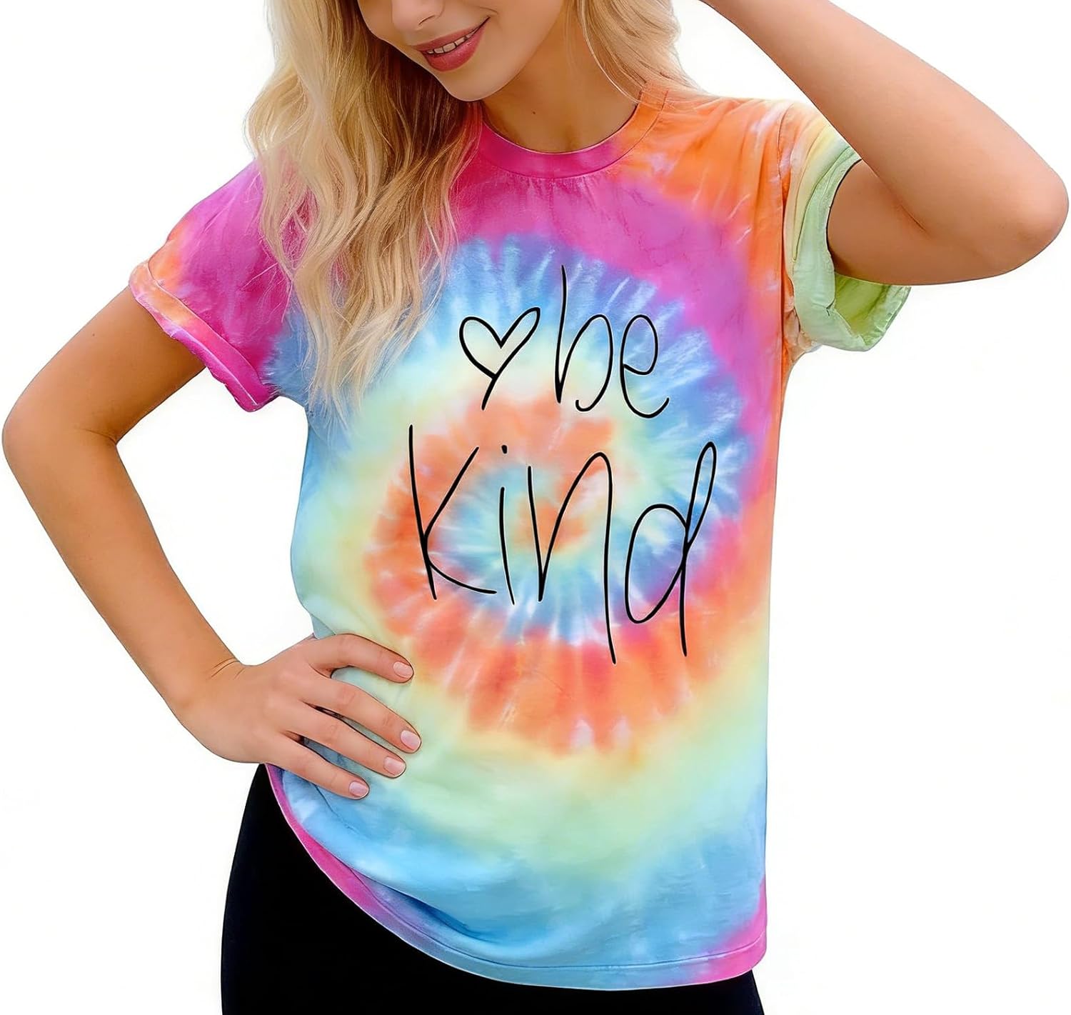 Be Kind Tie Dye T-Shirt for Women Inspirational Graphic Tee Letter Print Casual Short Sleeve Tops - Image 6