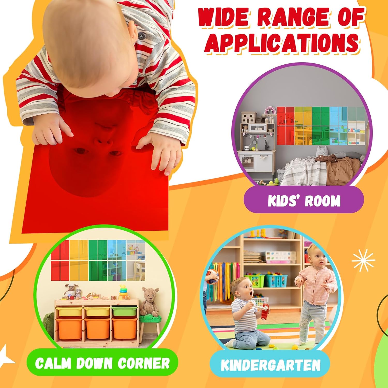 Geiserailie 20 Pcs 5 Color Square Sensory Wall Mirror Acrylic Bubble Mirror for Wall Decoration Toys for Kids Home or Classroom - Sensory Room Decor - Visual, Tactile Stimulation