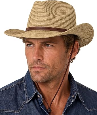 Zylioo XXL Straw Cowboy Hat,Large Size Western Cowgirl Hat,Wide Brim Summer Sun Hats,Breathable Beach Travel Hats