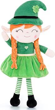 Gloveleya Plush Dolls Saint Patricks Day Gifts Soft Blessings Doll Shamrock Wishes Plush Leprechaun Baby Gifts Girl 16" Green