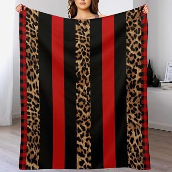Leopard Print Throw Blanket for All Season,Red Black Cheetah African Wildlife Skin Geometric Splicing Super Soft Warm Plush Blankets for Sofa Bed Couch Bedroom Home Decor Dorm Room Pets,30x40 Inch