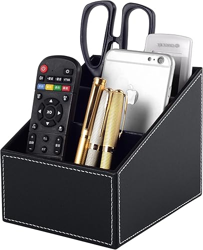 Miniatura 2 de RHCSZ Soporte de cuero sintético para control remoto de TV con 3 compartimentos, estante de almacenamiento, caja de almacenamiento, almacenamiento