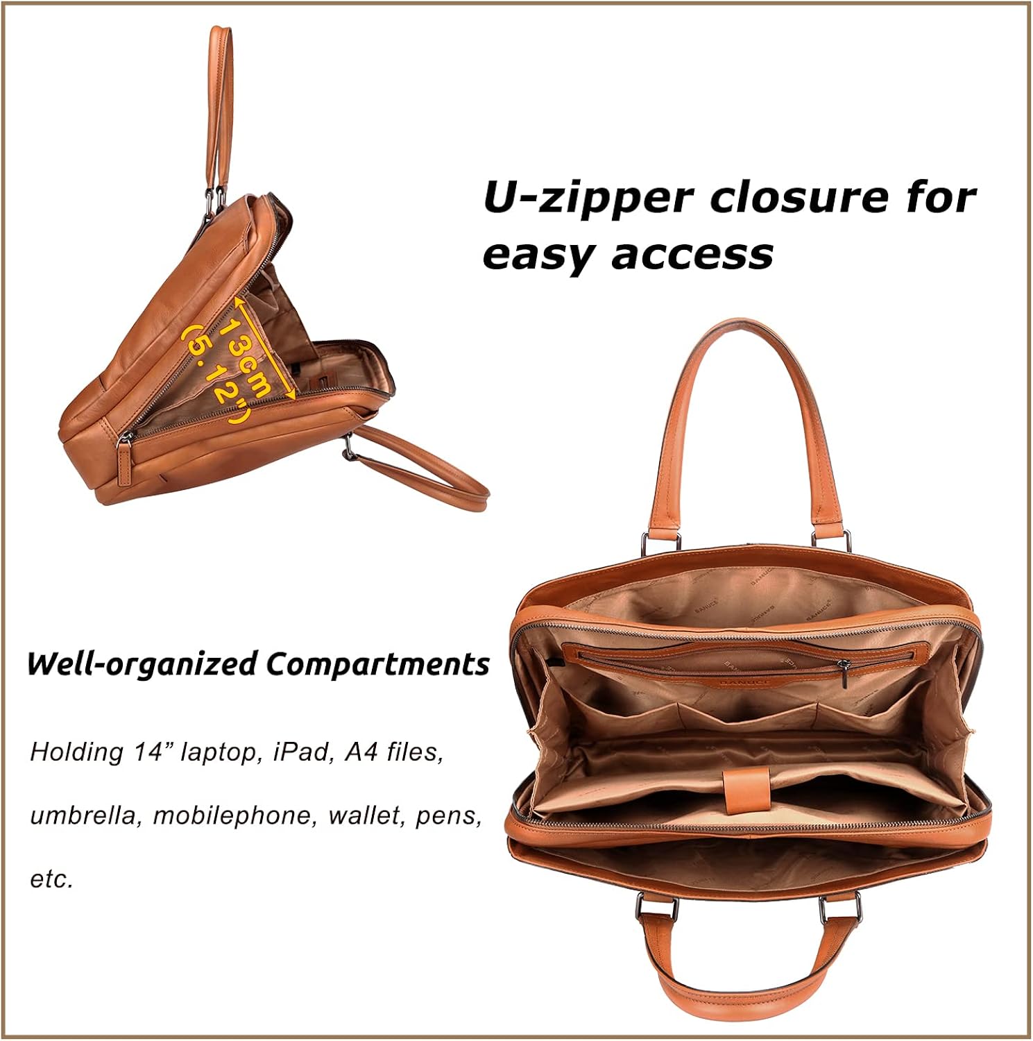 Miniatura 6 de Banuce Maletín de cuero italiano de grano completo para hombres 14 pulgadas bolsas de viaje Bolsas de negocios bolsa de viaje bolsa de accesorios