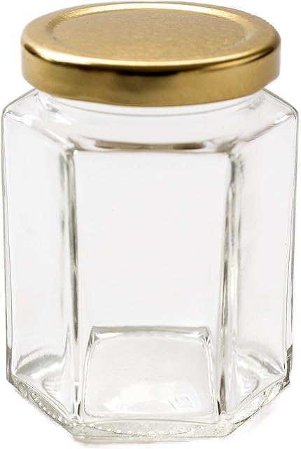 Nutley's Hexagonal 8oz Glass Jam Jars with Gold Lids (100)