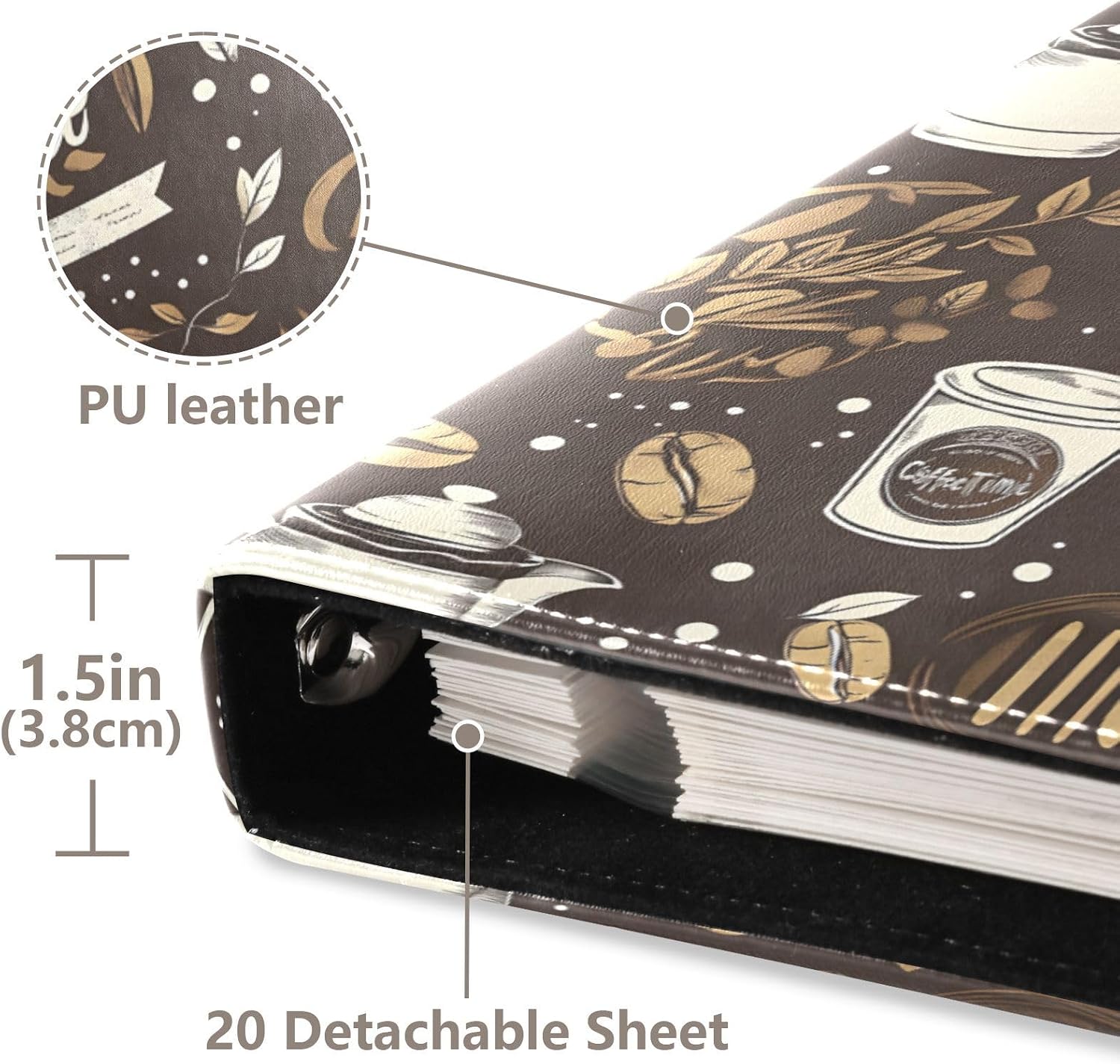 JIPONI Brown Coffee Cups Large Photo Album, DIY Leather Cover Scrapbook Albums for 4x6 5x7 6x8 Pictures, Self Adhesive Memory Book for Wedding, Baby, Family