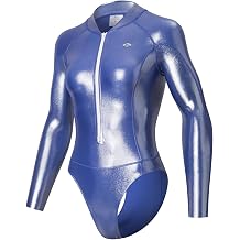 LEOHEX Womens Long Sleeve Swimsuit Super Glossy Sexy Rash Guard Zipper Surfing Suit Bathing Suit High Neck Diving Suit
