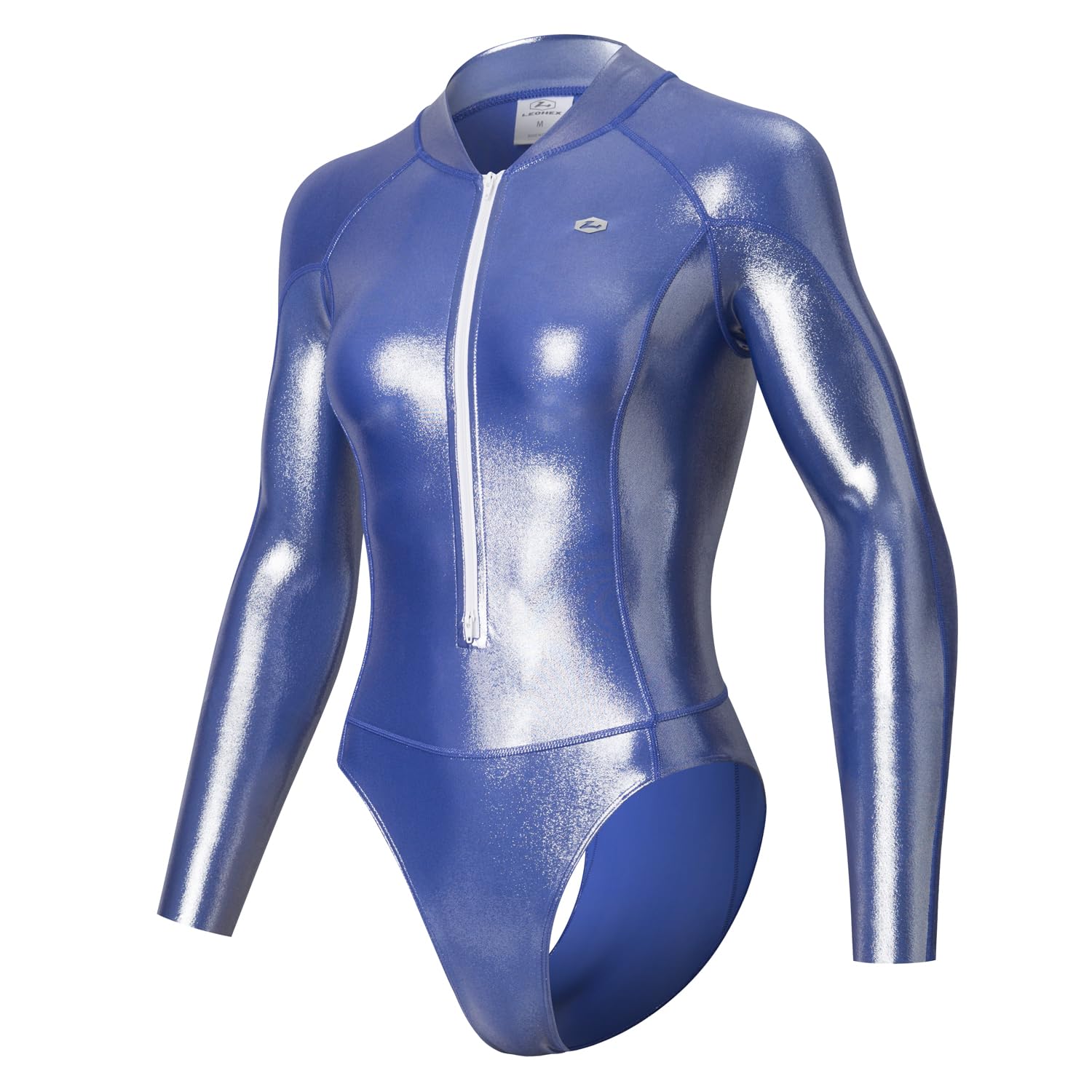 LEOHEX Damen Langarm Badeanzug Super Glänzend Sexy Rash Guar