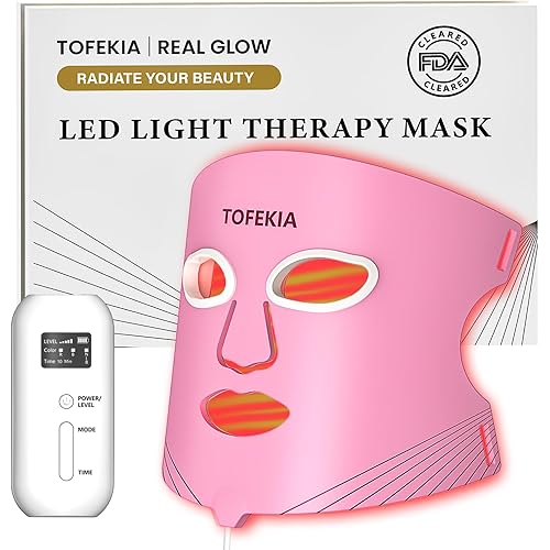 FDA-Cleared Red Light Therapy Mask for Face – 3 Modes for Acne and Wrinkles, 5 Intensity Levels，850nm Infrared Led Light Therapy Device, Pink