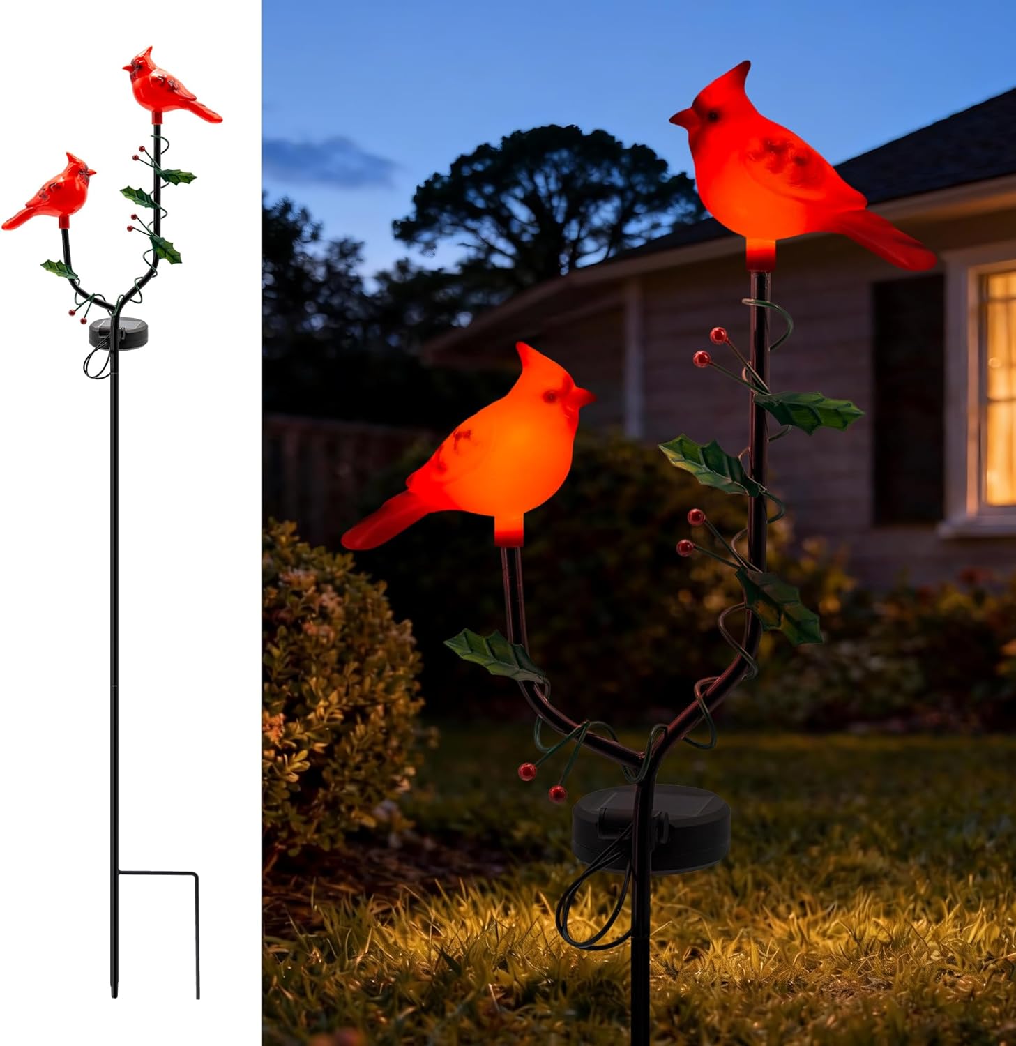 Cardinal Solar Garden Stake Lights Outdoor Decor, Red Cardinal Solar Lights for Outside,Christmas Grave Decorations for Patio Yard Porch Pathway Lawn Ornaments, Memorial Gifts for Women