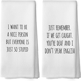 Sarcastic Humorous Kitchen Towels Set of 2, Sarcasm Towels Adult Humor Funny Hand Towel, Sarcastic Gifts for Women Decorative Tea Towel Dish Towels 16x24 Inch