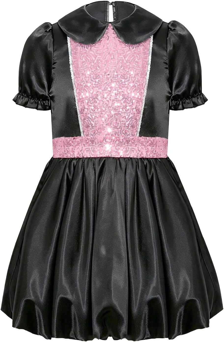 Girls Mouse Performance Stage Dance Dress Short Puff Sleeve Bubble Dresses Shiny Sequins Dancewear