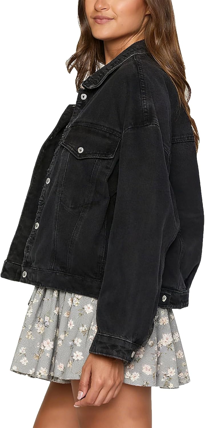 Women's Denim Jacket Loose Relaxed Fit with Pocket Trucker Jean Jacket Coats - Image 4