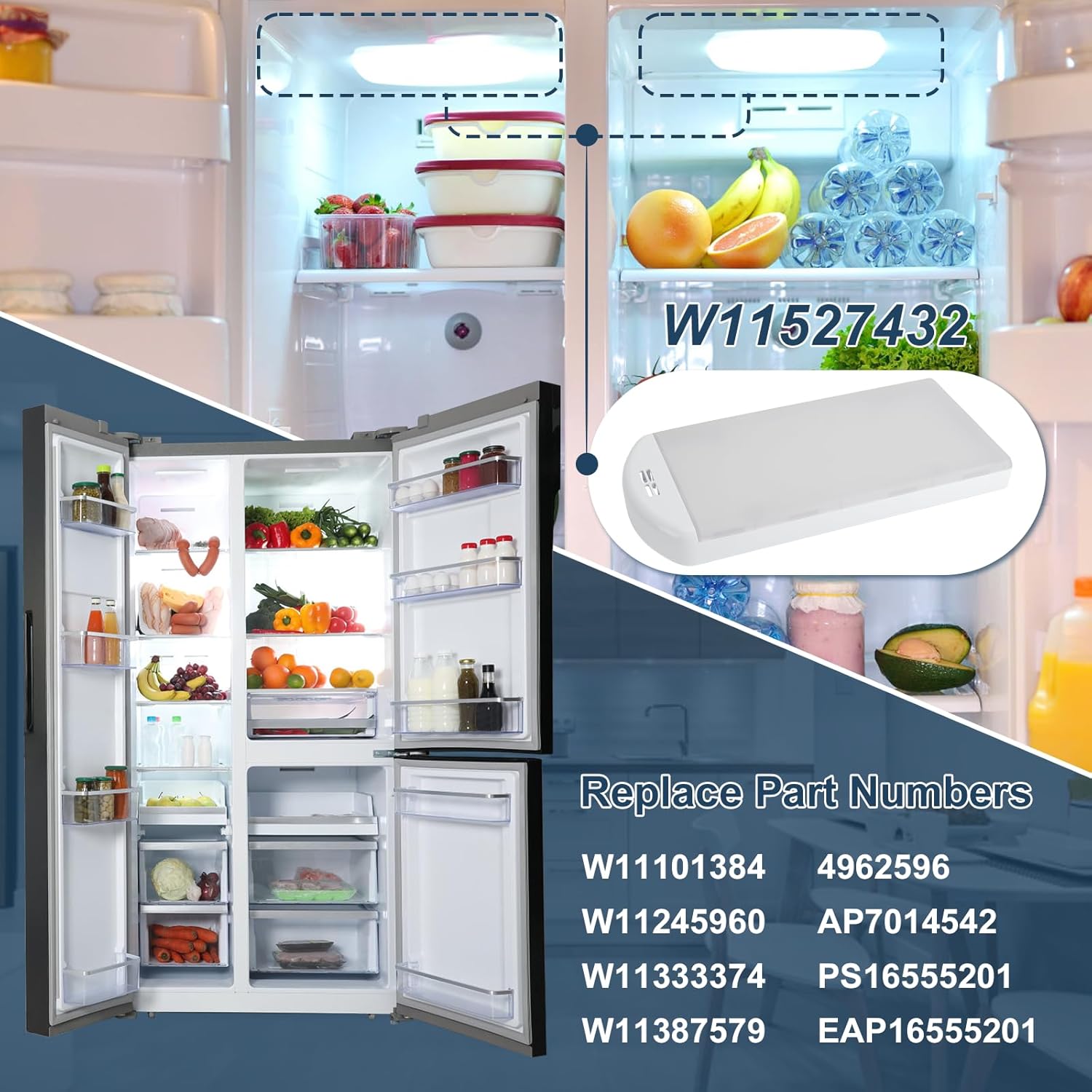 W11527432 Refrigerator Light Assy Module, W11387579 W11333374 by Cenipar Compatible with Whirl-Pool AMA-na May-tag Refrigerator LED Light Module Replace W11042554 W11101384 WRX735SDHZ02 WRF555SDFZ11