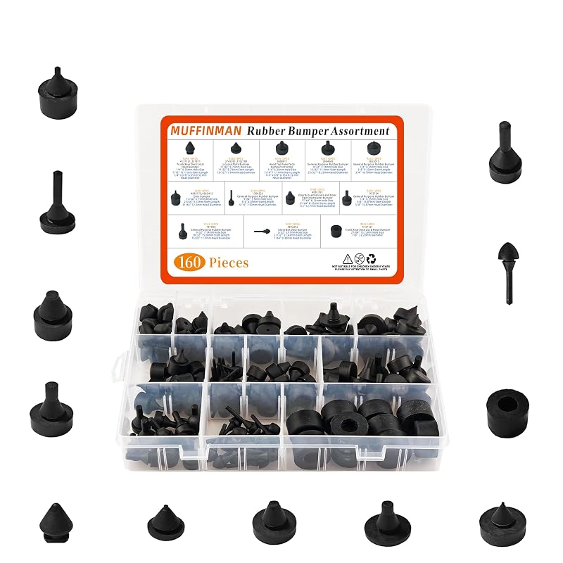 Kit de Batentes de Borracha Automotivos MUFFINMAN Pretos – 12 Tamanhos, 160 Unidades