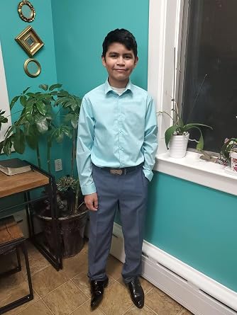 Boy's Suit Pant Flat Bi-Stretch Pant,Straight Leg Fit Belt Loops & Front Pockets with Adjustable Waist