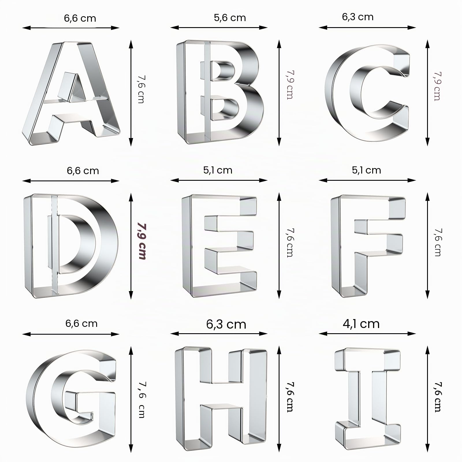Formine per Biscotti a Forma di Lettera dell'Alfabeto, 7,6 cm, 26 Pezzi, in Acciaio Inox, Set di Formine per Biscotti, Pasta di Zucchero, Frutta, Strumenti per Compleanni, Natale, Capodanno