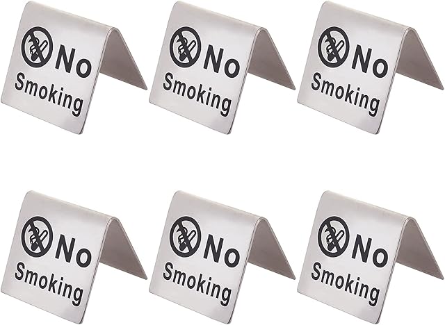 AHANDMAKER 6 Pcs Stainless Steel No Smoking Table Sign, Double Side No Smoking Signal Card Restaurant Non-Smoking Desk Logo Indicator for Rental Home Cabin Hotel Outside Seating Coffee Table Office