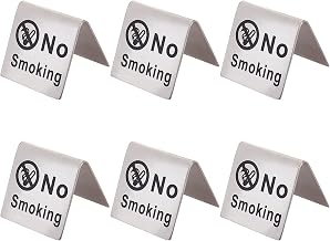 AHANDMAKER 6 Pcs Stainless Steel No Smoking Table Sign, Double Side Stainless Steel No Smoking Sign Card, No Smoking Table Tent Signs, Restaurant Office Non-Smoking Desk Logo Indicator, 1.91x1.67"