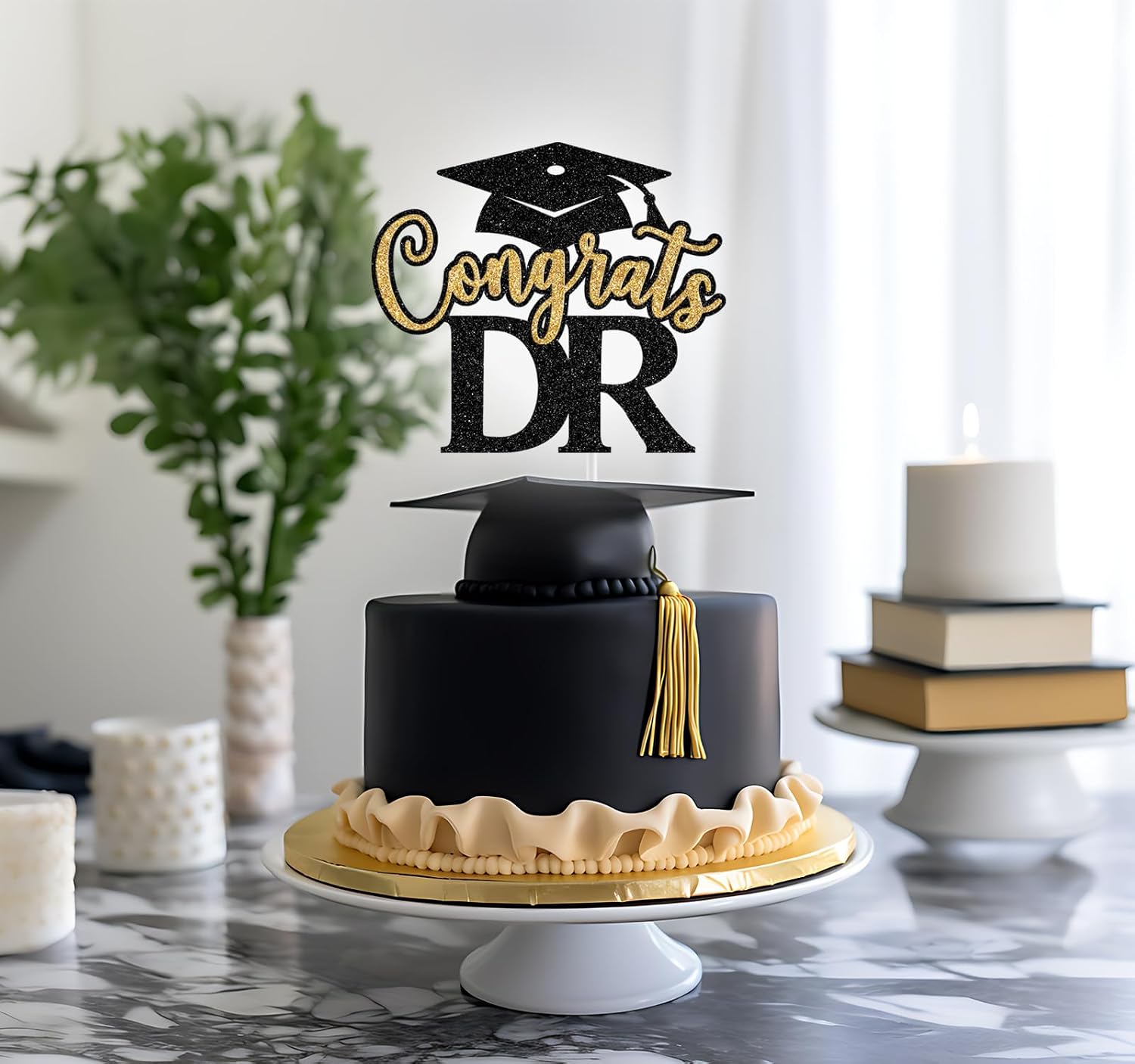 Congrats DR Cake Topper, It's DR Actually, Congrats Doctor/PHD Decorations, Doctorate Degree, DR Phd Graduation Party Decorations, Gold Glitter (Black and Gold) thumbnail