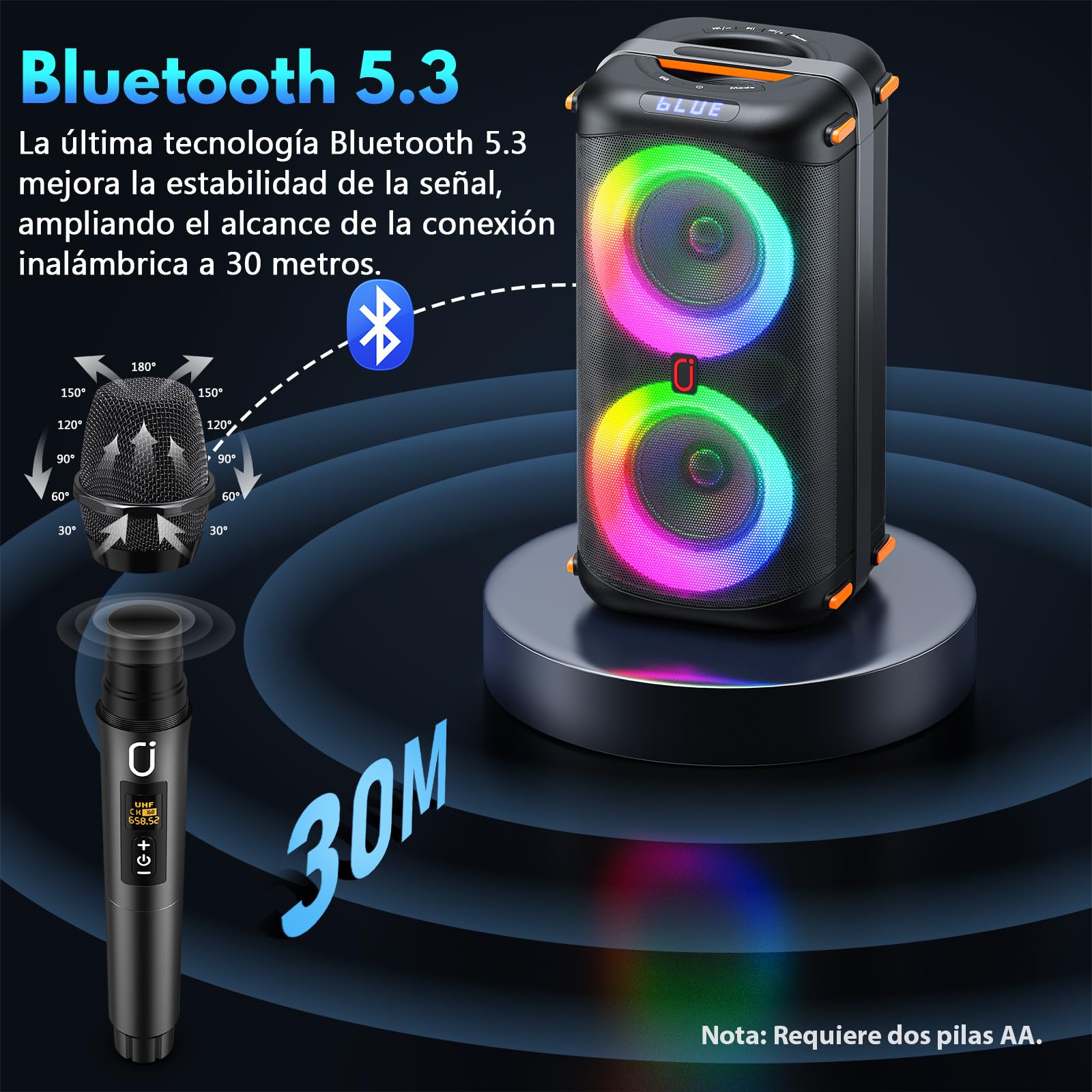 HWWR Máquina Karaoke, Altavoces Bluetooth portátiles con 2 micrófonos inalámbricos para Adultos, Sistema Caja Karaoke PA con Luces de Discoteca para Grandes Fiestas, Soporte TF/USB/FM/Rec/AUX