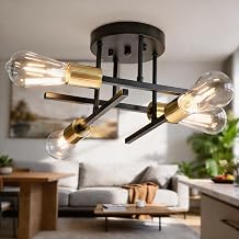 Phaosio Modern Sputnik Chandelier, 4-Light Black and Gold Light Fixture