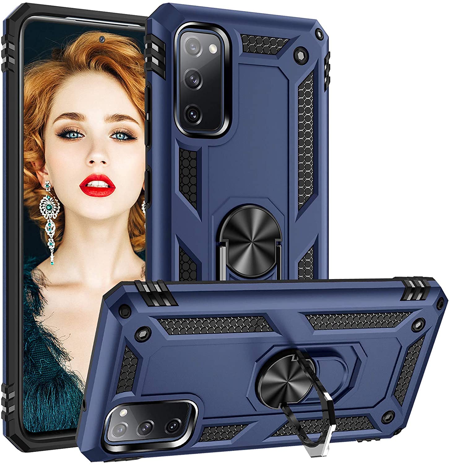 KASTWAVE Compatible for Samsung Galaxy S20 FE 5G Case Rugged Military Grade Shockproof Anti-Drop Phone Case S20 FE Cover Case Ring Holder Kickstand Cover Case for Samsung Galaxy S20 FE (Blue)