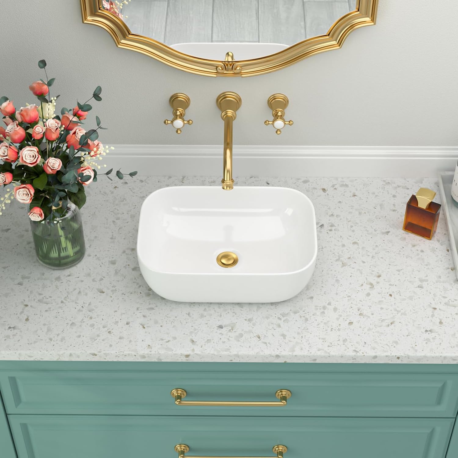14.5x10 Inch Bathroom Sink Small Vessel Sink Above Counter White Porcelain Ceramic Bowl Small Vanity Sink Lavatory Wash Basin