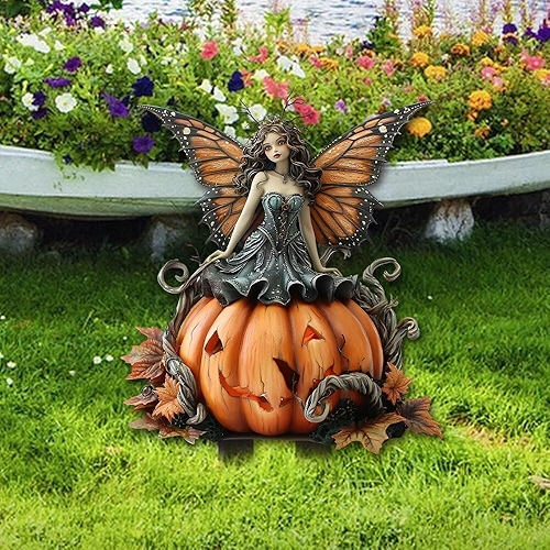 Estaca de jardim de acrílico de fada e abóbora de Halloween, decoração interna e externa, presente ideal para enfeite de vaso de flores e embelezamento de paisagem, adequado para quintal, pátios e