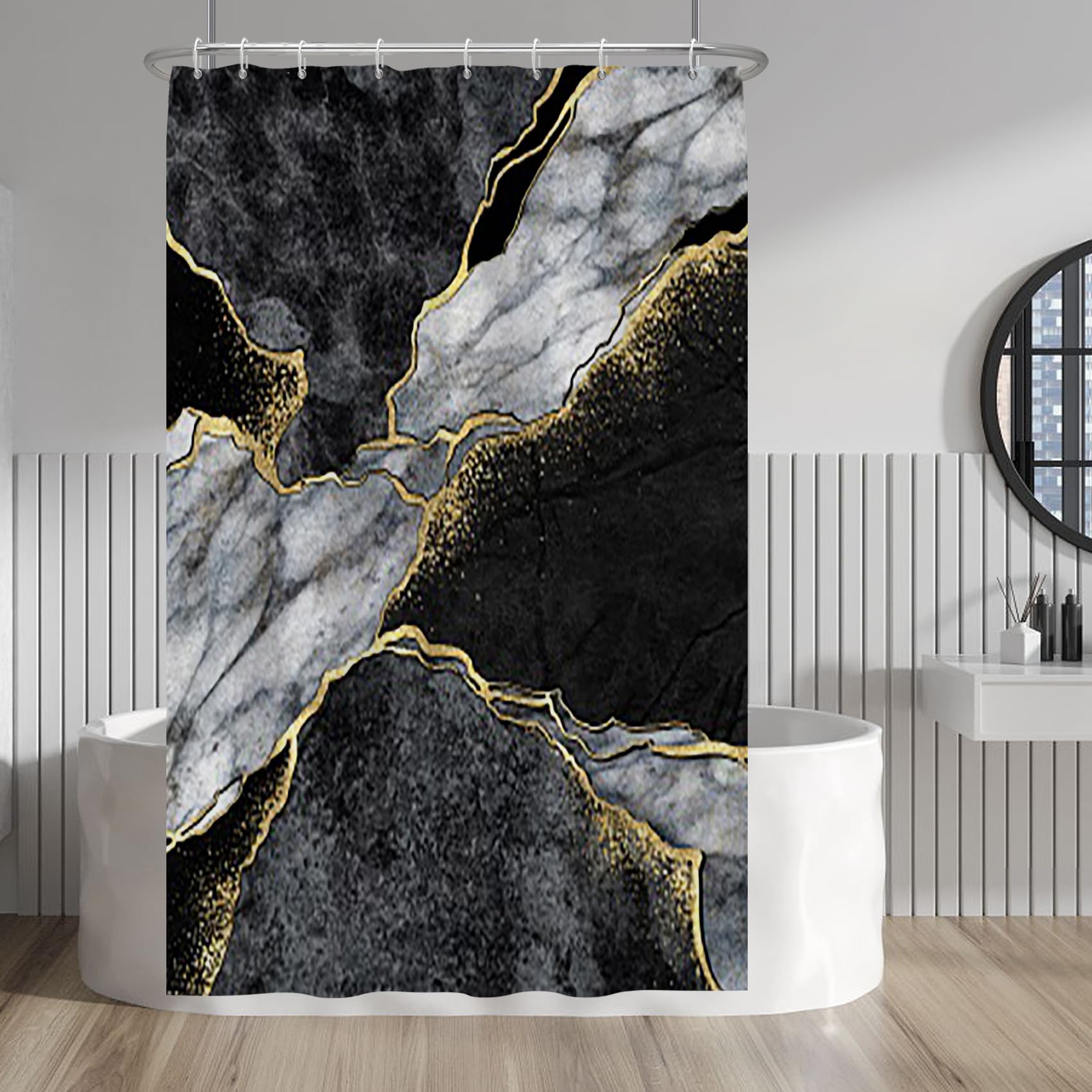 Baocicco Black Golden Marble Shower Curtain Modern Abstract Luxury Texture Shower Curtains Decorative for Bathroom Waterproof Fabric Shower Curtain with Hooks 48x72 Inches