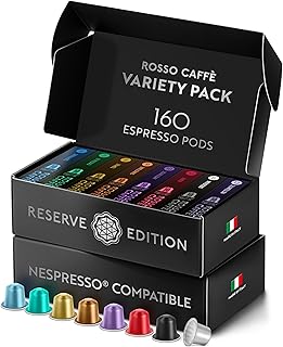 ROSSO CAFFÈ Espresso Coffee Pods, Compatible with Nespresso Original Machines, Reserve Variety Pack, 160 Capsules - Made in Italy