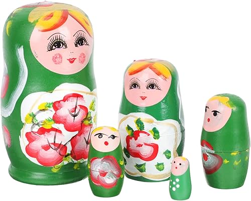 Veemoon Matryoshka - Juego de muñecas anidadas de madera anidadas apilables para personas rusas con clavijas para niños, juguetes de dibujos