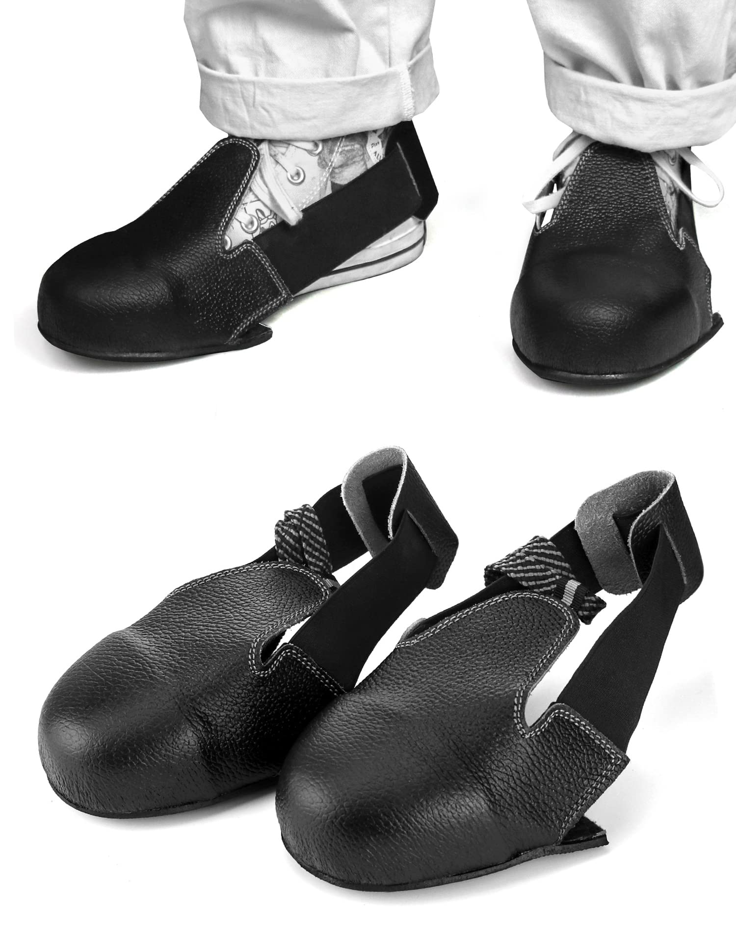 QWORK Steel Toe Cap Safety Overshoes Workplace Anti-smash Cover with Adjustable Strap for Men/Women, 2 Pairs (Size 5-12 US)