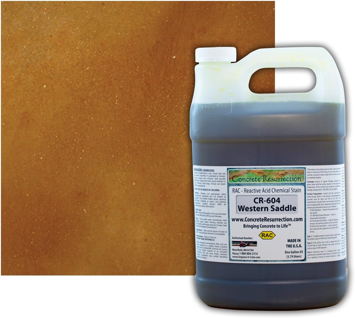 Concrete Acid StainSemi-Transparent Professional Grade Cement Stain (Western Saddle, 1 Gallon)