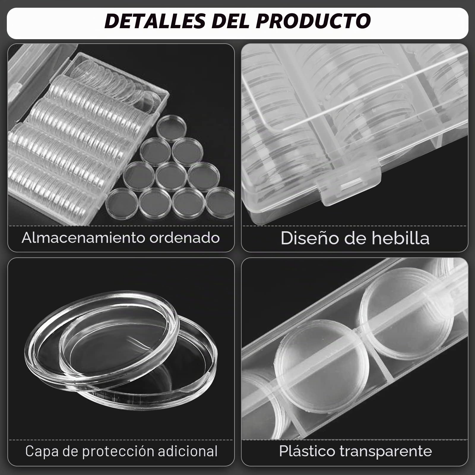 200 cápsulas de 26 mm para monedas de 2 euros con caja de almacenamiento de plástico transparente para piezas especiales y coleccionables