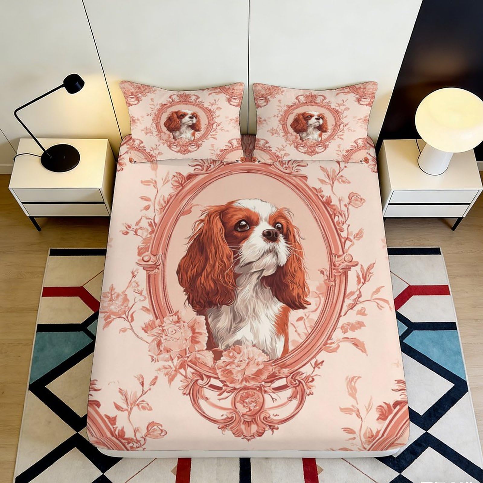 3D Printed Retro Beagle Fitted Sheet Microfiber Deep Pocket Bedroom Bedding Beagle Mattress Fitted Cover Non-Slip Wrap 90x200x25cm