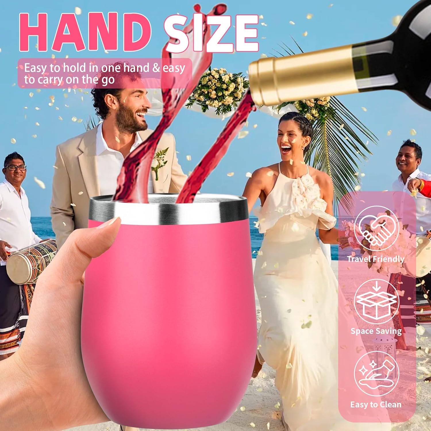 12oz/4 Pack Stainless Steel Wine Tumbler with Lid and Straw, Double Wall Vacuum Insulated Wine Tumbler Glasses, Stemless Travel Mugs for Hot and Cold Drinks, Coffee, Wine, Cocktails - Image 5