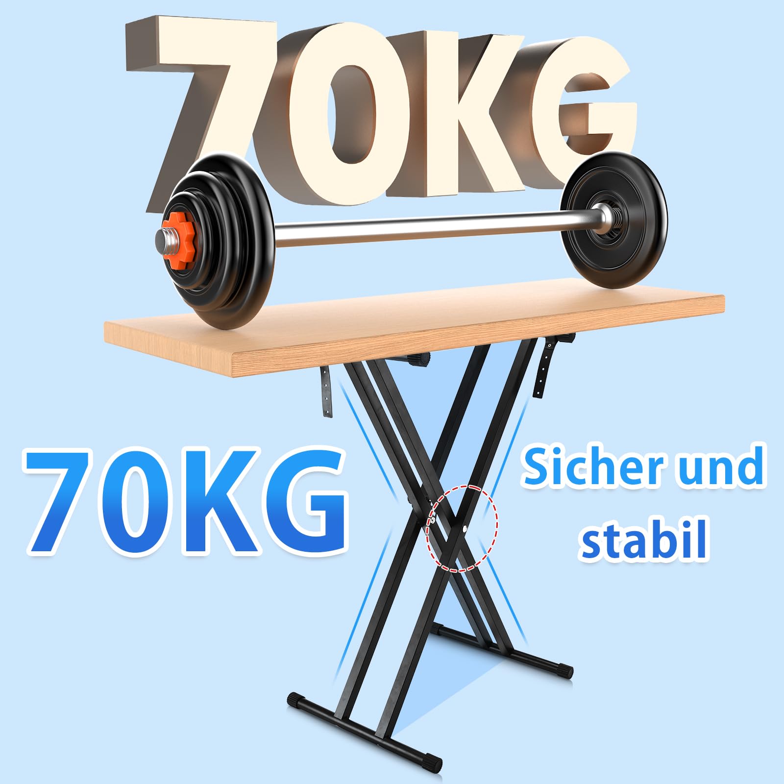 Keyboardständer-Doppelstrebig Keyboard Ständer mit Sicherheitslaschen, höhenverstellbar in 7 Stufen von 25-93cm, X-Form piano stand faltbar und abnehmbar, kann für 54/88 Tasten E-Piano, Kinderklavier