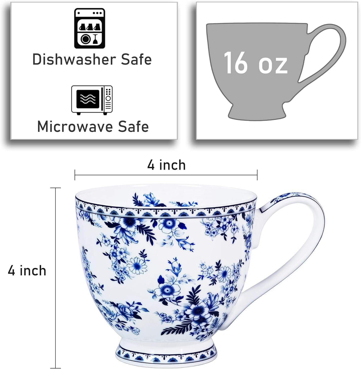 16 oz Floral Mugs Bone China Mug Elegant Floral Coffee Tea Cup - Microwave Dishwasher Safe Mug Perfect for Coffee, Tea,Hot Beverages - Ideal Gift for Friend Colleague Dad Mom - Image 2