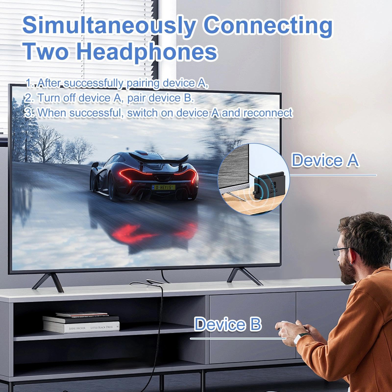USB Bluetooth 5.3 Adaptador para PS4/PS5/PC/Switch, Adaptador USB Bluetooth, Receptor Bluetooth USB, 3 Mbit/S Baja Latencia, Plug and Play para Macos/Windows/Altavoces/Auriculares