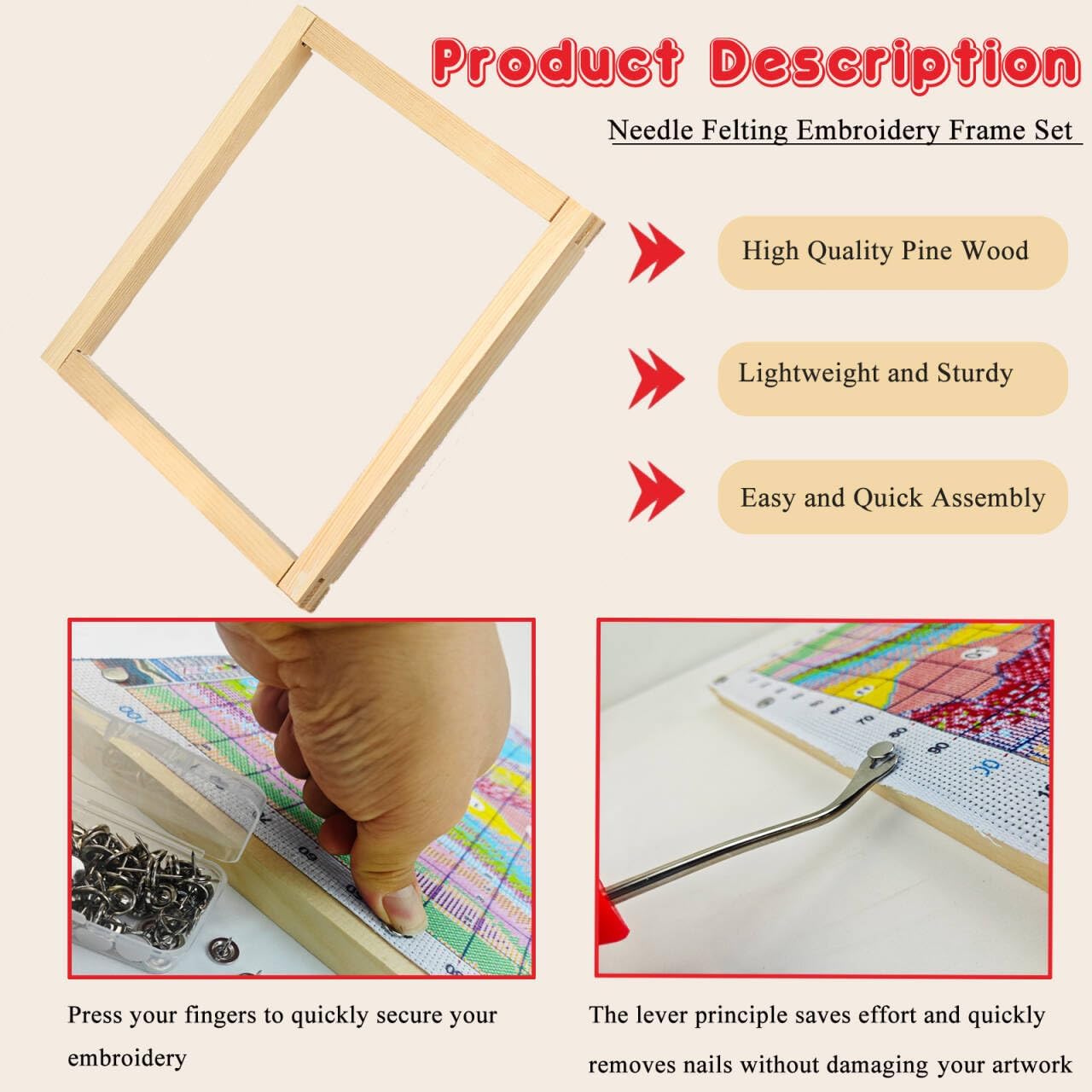 Tonyutech 20 Pcs 5 Sets Stretcher Bars for Needlework 5 Sizes Wooden Canvas Stretcher Bars with 60 Thumb Tacks and Tacks Remover for Needlepoint Embroidery Stitch Frame Set Bundle with Crafts