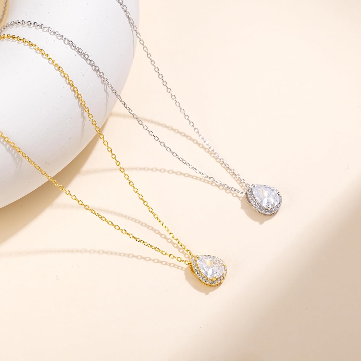 S925 Sterling Silver 14K Gold Necklace for Women Teardrop Cubic Zirconia Dainty Necklace Imitation Diamond Pear Cut CZ Pendant Necklaces for Women 18+2 Inch Jewelry Gift for Her - Image 5